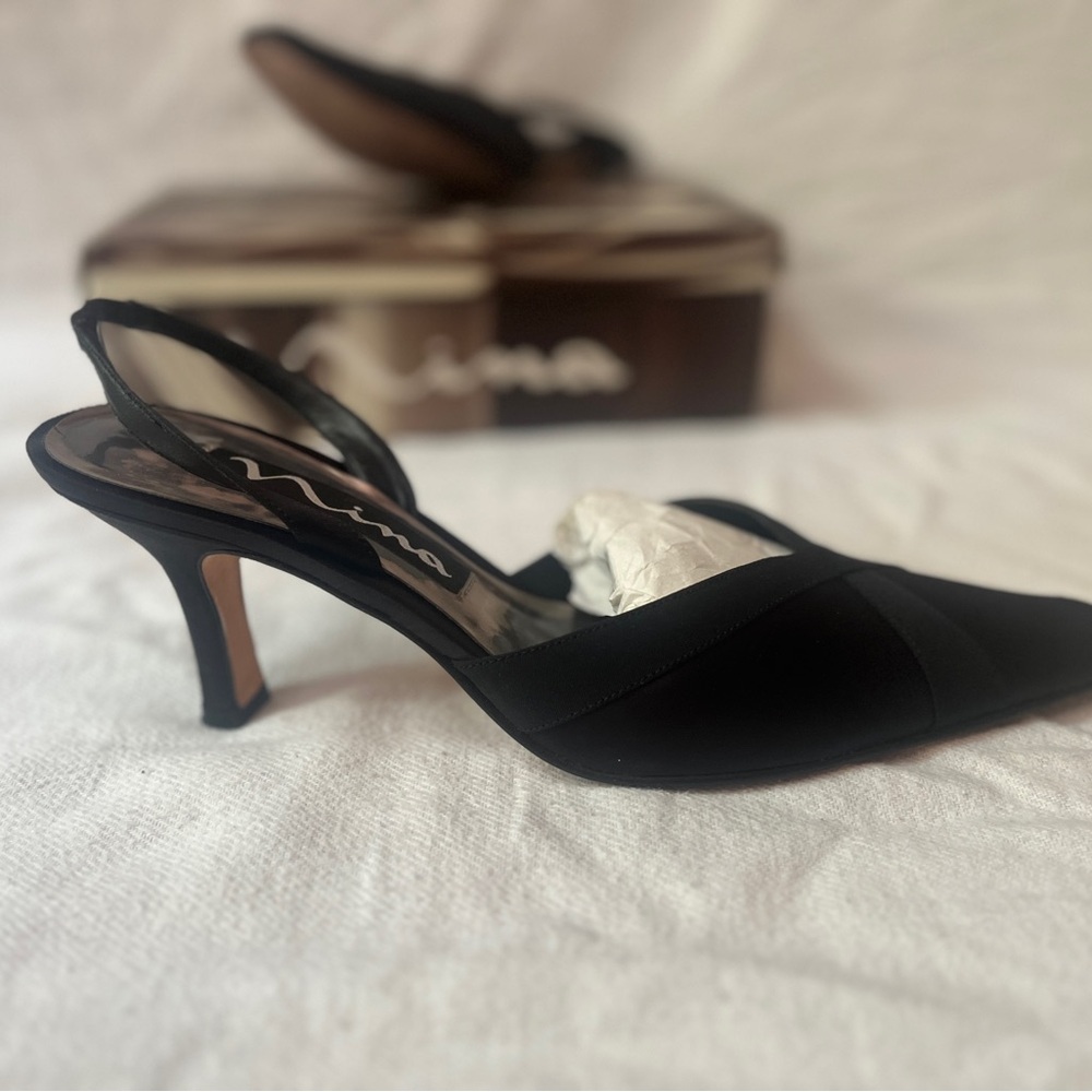 Nina Black Slingback Heels with Pointed Toe
